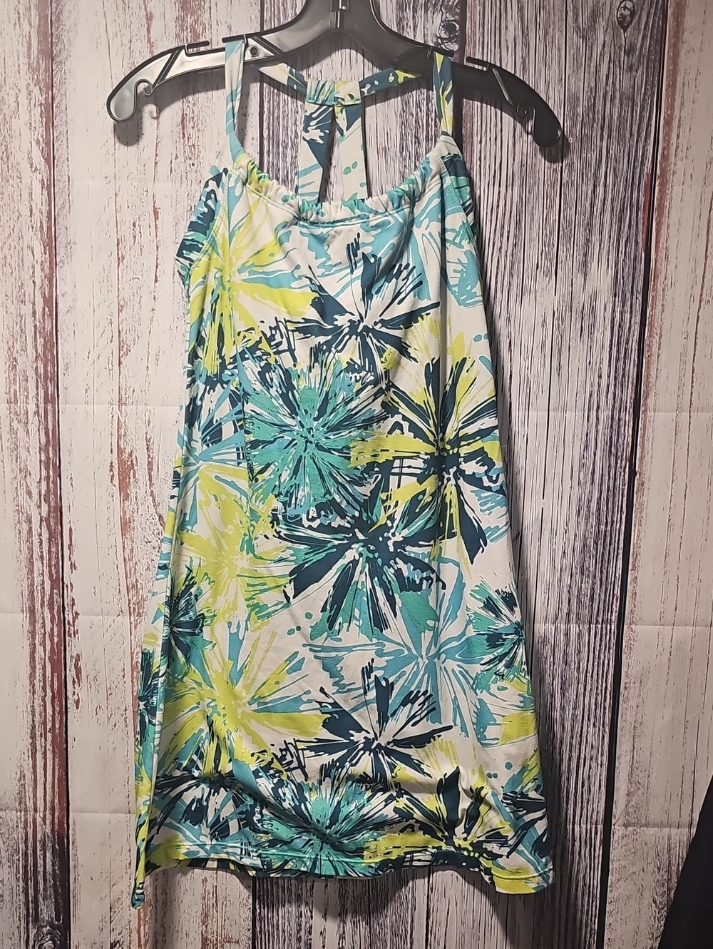 Prana Teal, Lime & Navy Tropical Print Dress